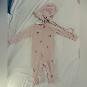 Shabby Chic Pink Floral Footies One Piece with Hat